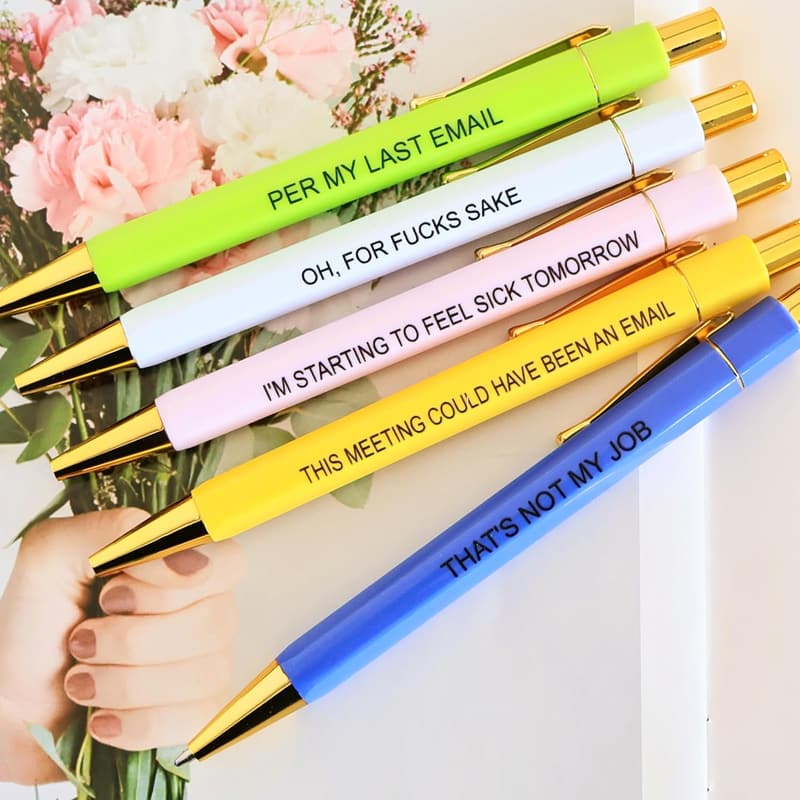 Funny Office Pens Set - 5-Count with Black Ink and Quotes