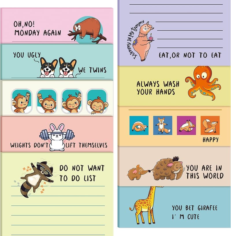 Cute Yoga Animal Notepads - 10 Pack Office Gifts for Women