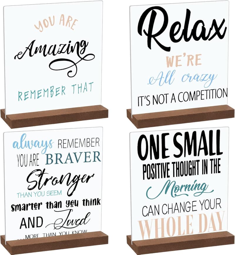 Inspirational Wooden Desk Decor Plaque Set for Women