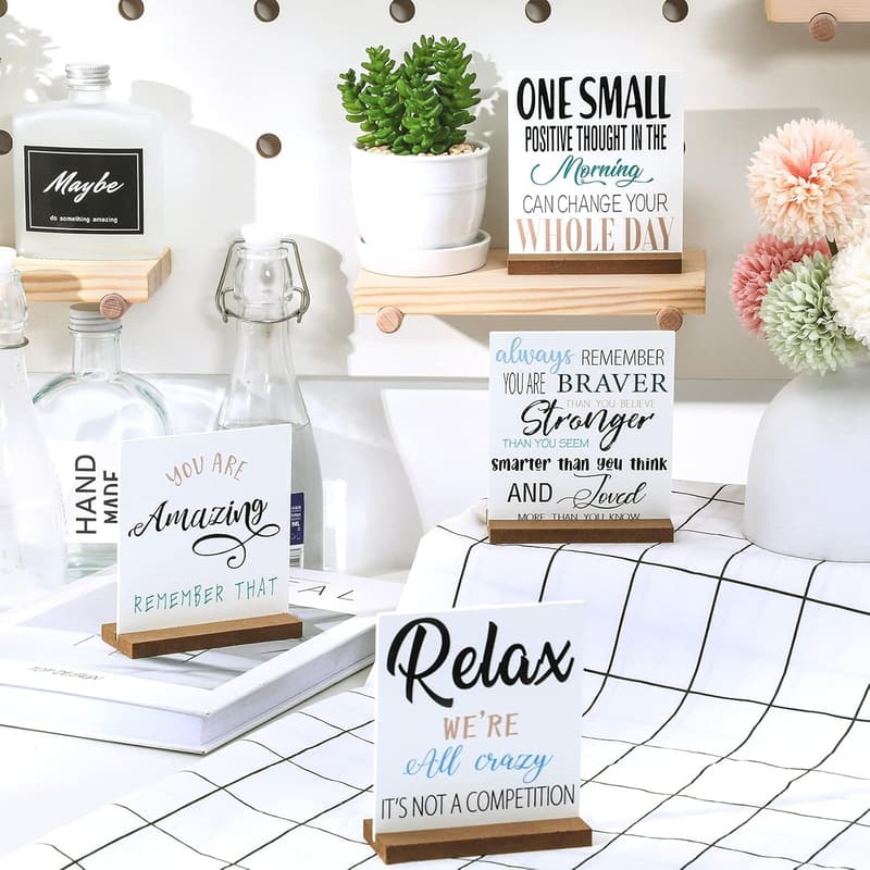 Inspirational Wooden Desk Decor Plaque Set for Women
