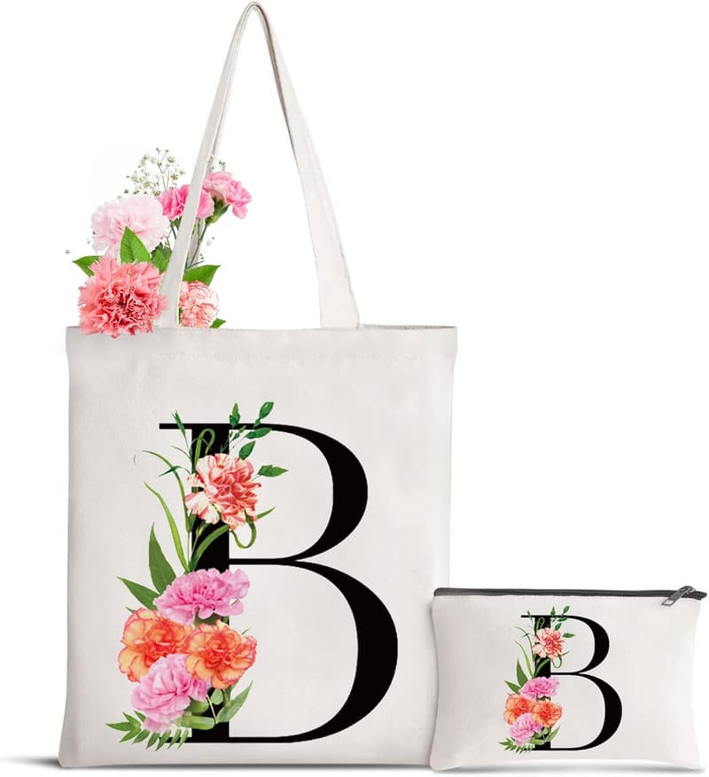 Personalized Initial Canvas Tote Bag for Mother's Day