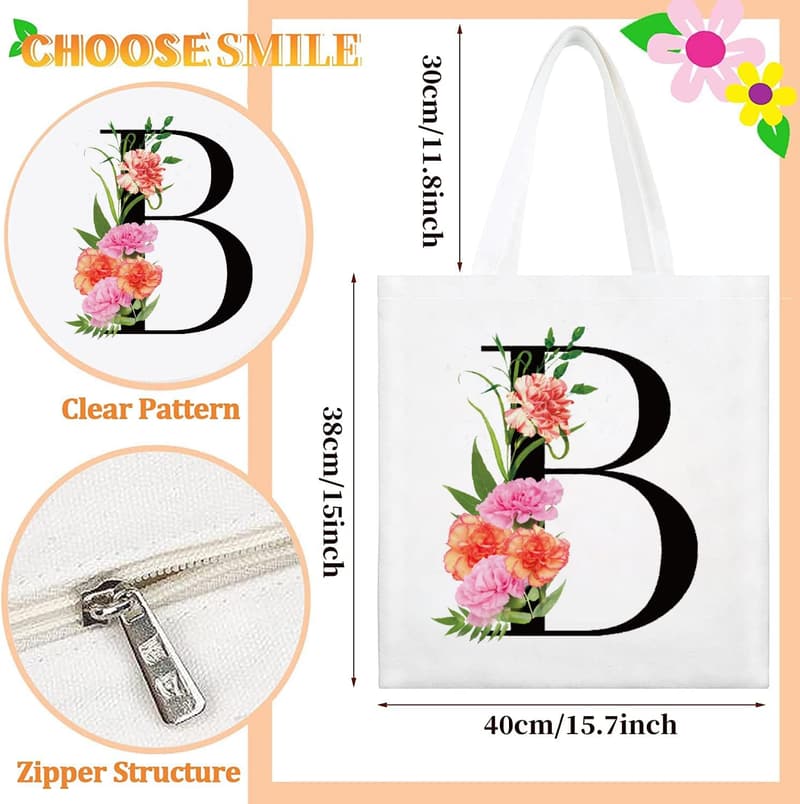 Personalized Initial Canvas Tote Bag for Mother's Day