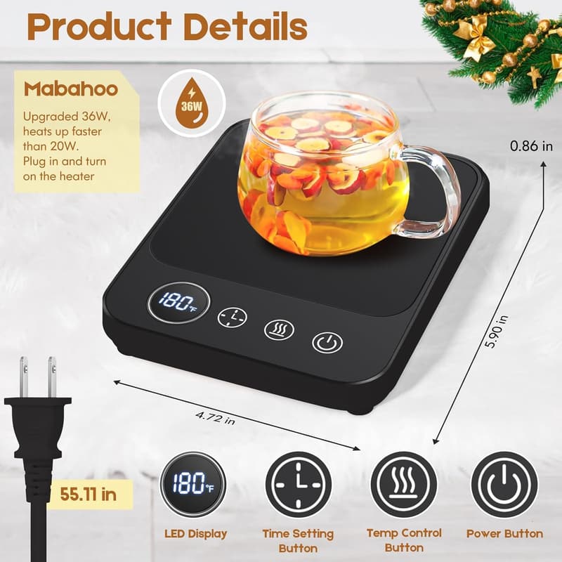 Electric Coffee Mug Warmer with Auto Shut Off & 6 Temp Settings