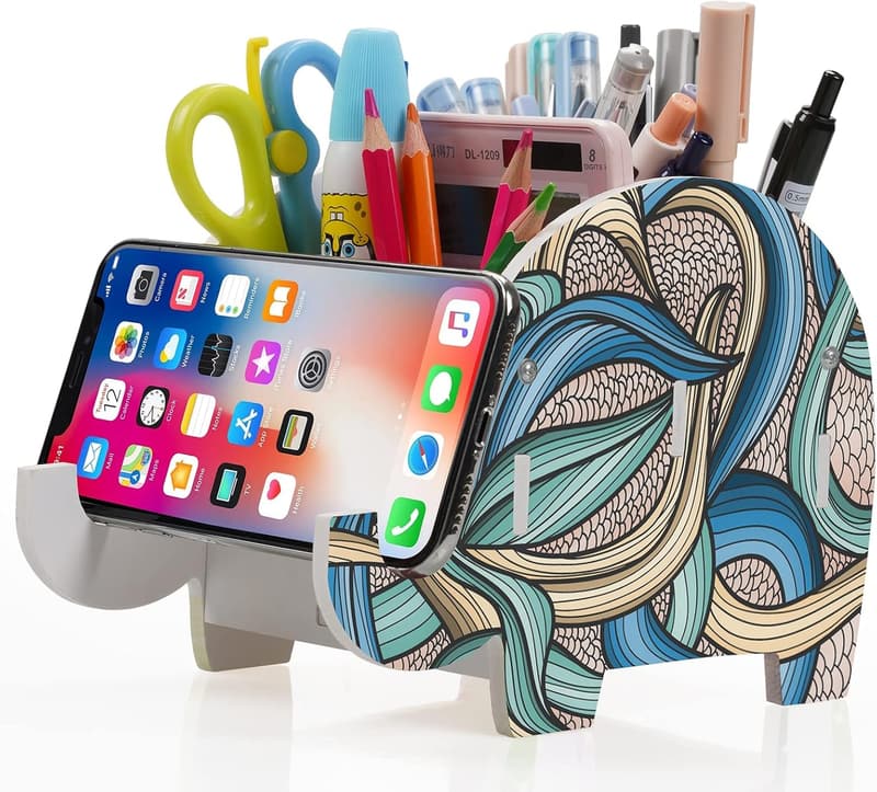 Cute Elephant Desk Organizer with Phone Stand - Gifts for Adults