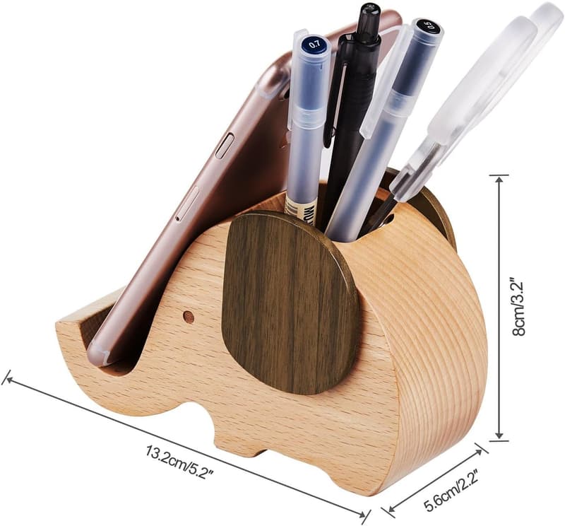 Wooden Elephant Cell Phone Holder & Desk Organizer