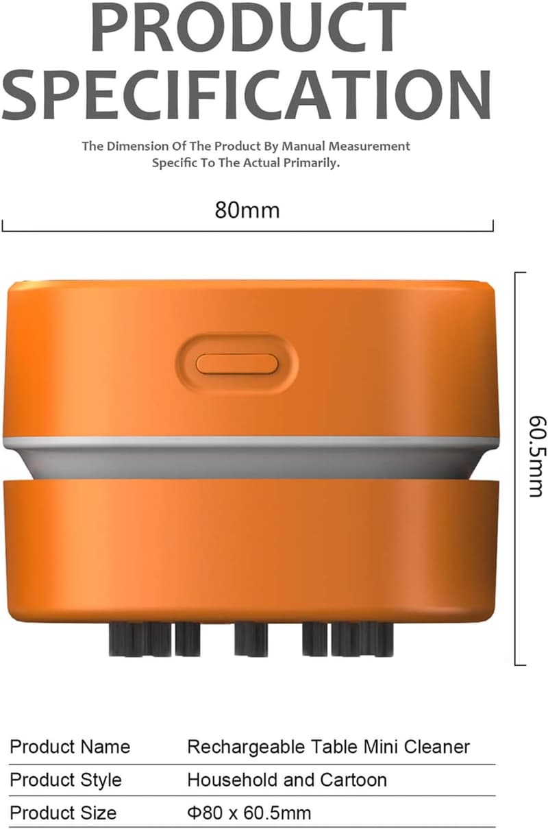 Mini Cordless Desktop Vacuum Cleaner - 400 mins Energy Saving (Orange)