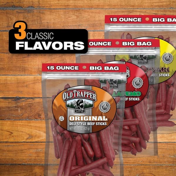 Old Trapper Deli-Style Beef Sticks - 15 oz, High Protein Snack