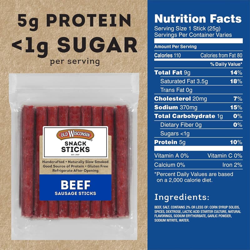 High-Protein Keto Beef Snack Sticks, Naturally Smoked, 26 oz (2-Pack)