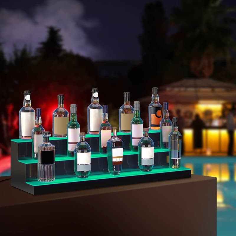 LED Lighted Liquor Bottle Display Shelf – 3-Tier, 40-Inch, Remote Control