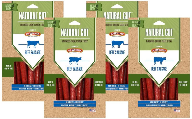 Old Wisconsin Natural Cut Beef Sausage Sticks, 6 oz Pack, Keto Snack