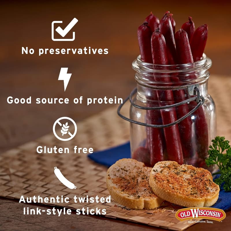 Old Wisconsin Natural Cut Beef Sausage Sticks, 6 oz Pack, Keto Snack