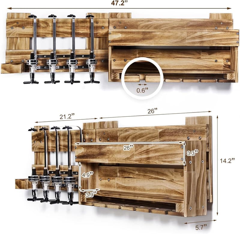 Rustic Wall-Mounted Wine Rack with 4-Bottle Dispenser
