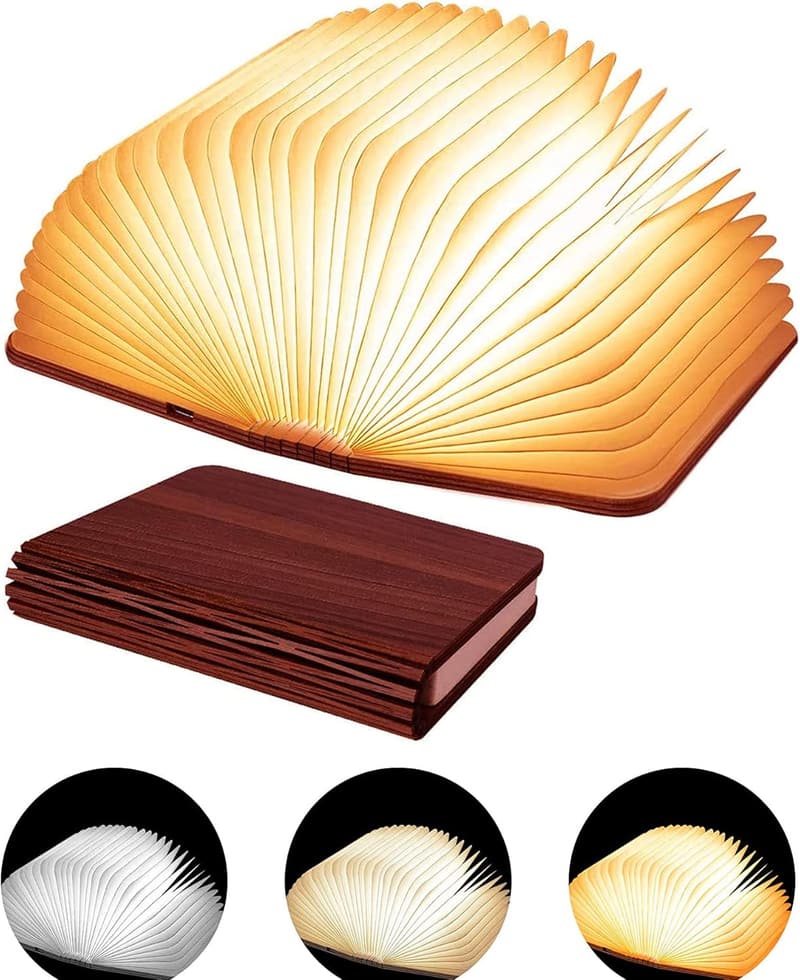 LED Folding Book Lamp - Portable Wooden Night Light for Home Decor