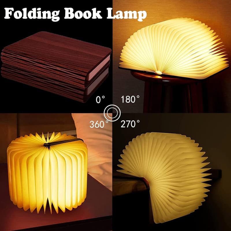 LED Folding Book Lamp - Portable Wooden Night Light for Home Decor