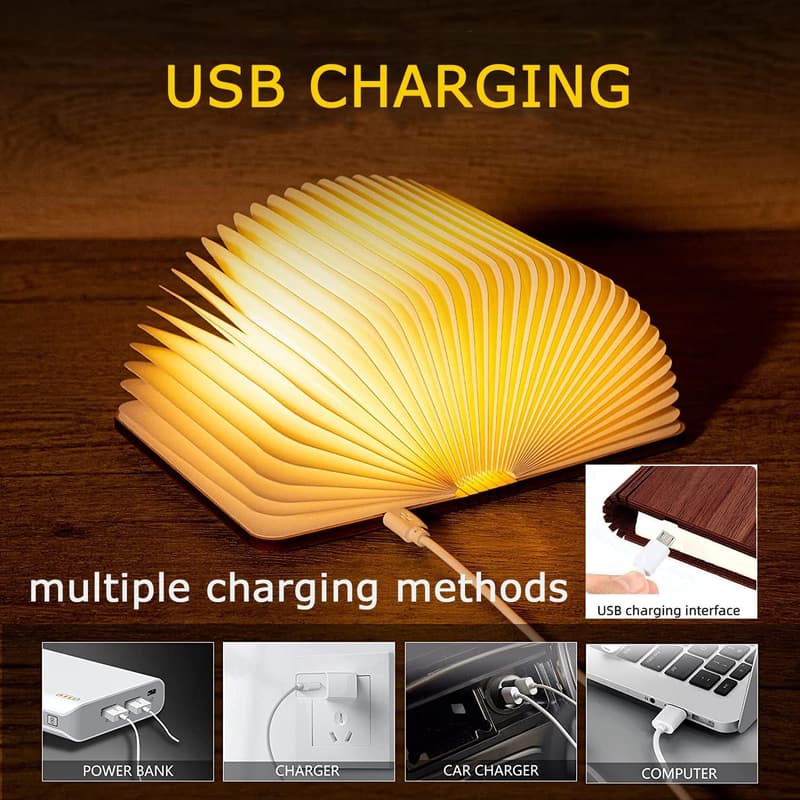 LED Folding Book Lamp - Portable Wooden Night Light for Home Decor