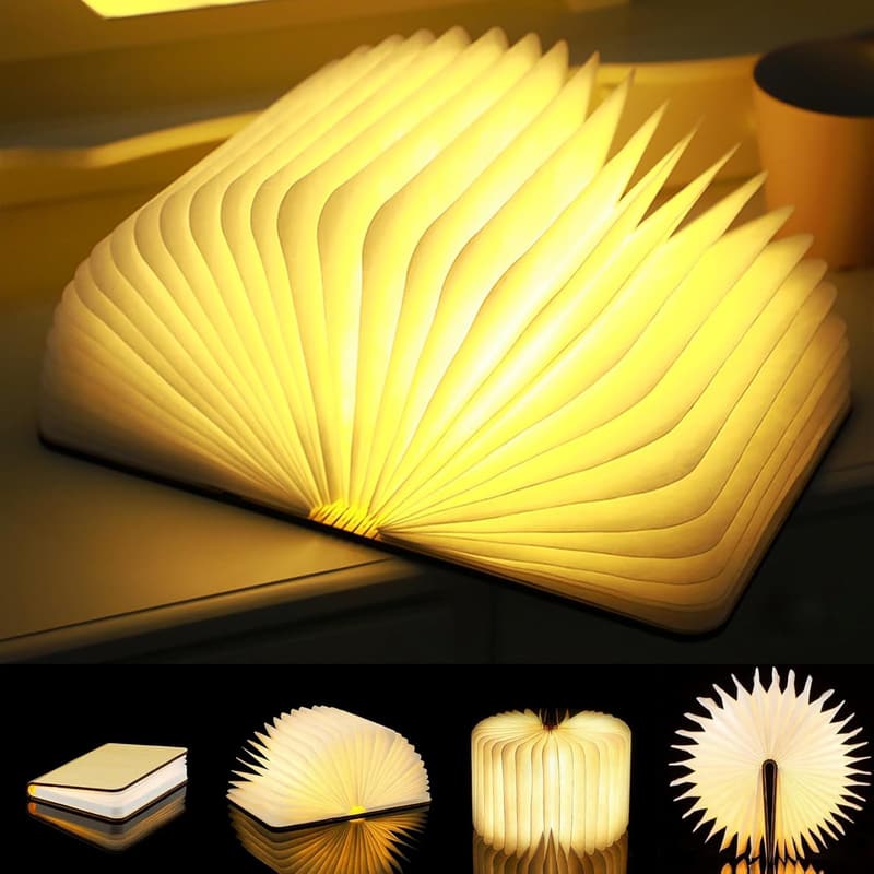 USB Rechargeable Wooden Book Lamp – Novelty LED Night Light, Gift