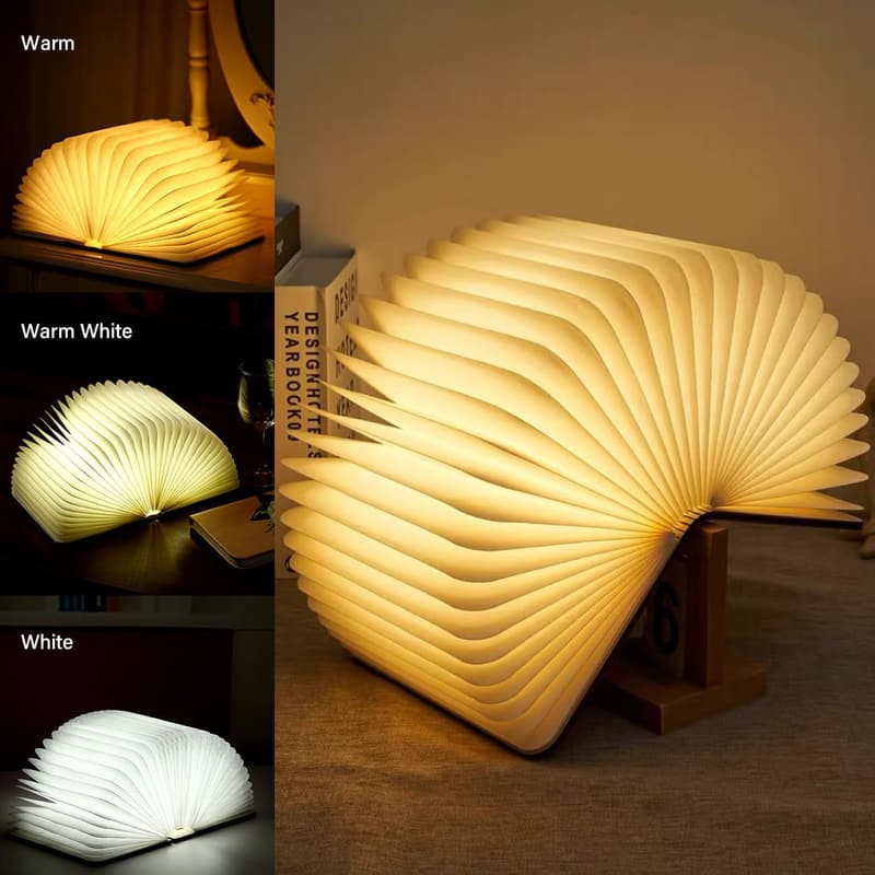 USB Rechargeable Wooden Book Lamp – Novelty LED Night Light, Gift