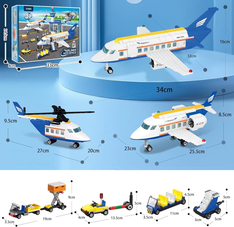 3-in-1 Airplane Building Set with LED Light for Kids