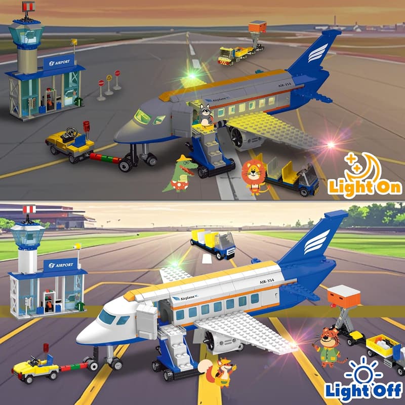3-in-1 Airplane Building Set with LED Light for Kids