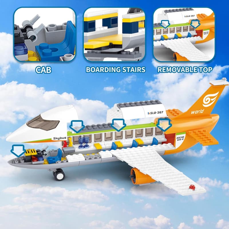 City Airport Airplane Building Set for Kids 6+, 8 Minifigures