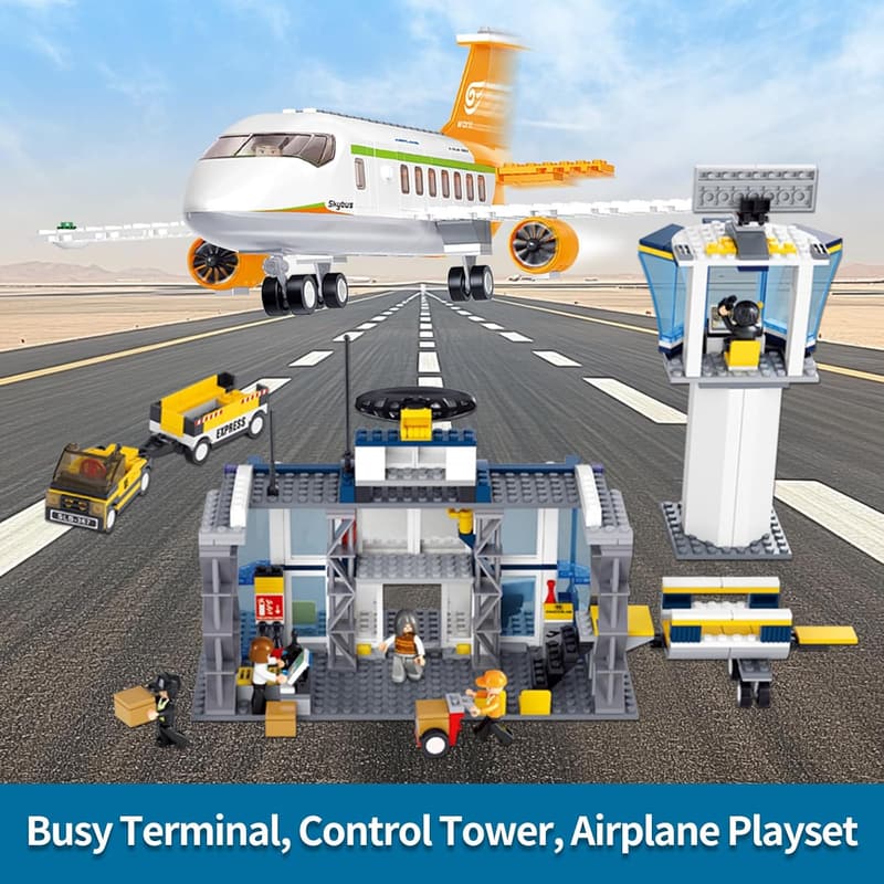 City Airport Airplane Building Set for Kids 6+, 8 Minifigures