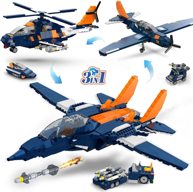 3-in-1 Fighter Jet Building Set for Kids 10+, 738PCS