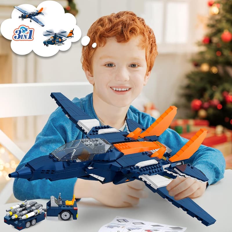 3-in-1 Fighter Jet Building Set for Kids 10+, 738PCS