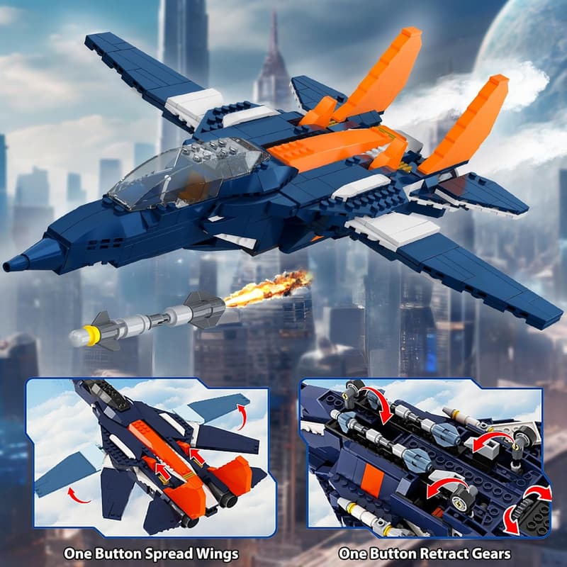 3-in-1 Fighter Jet Building Set for Kids 10+, 738PCS