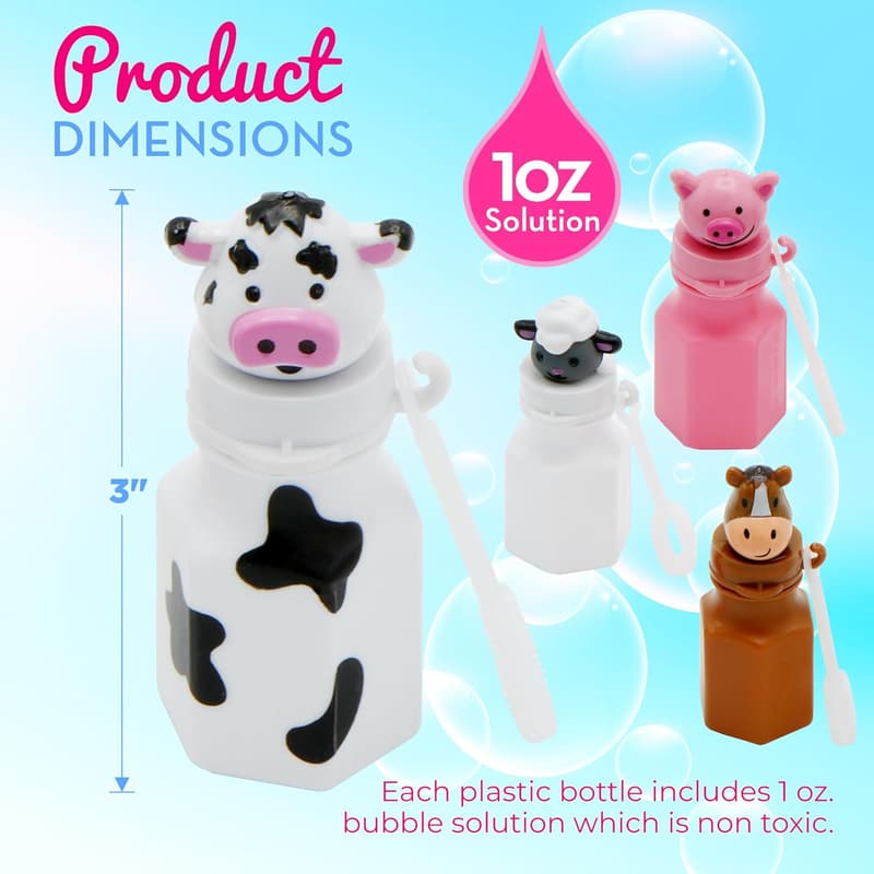 Barnyard Farm Animal Bubbles Party Favors - Pack of 12