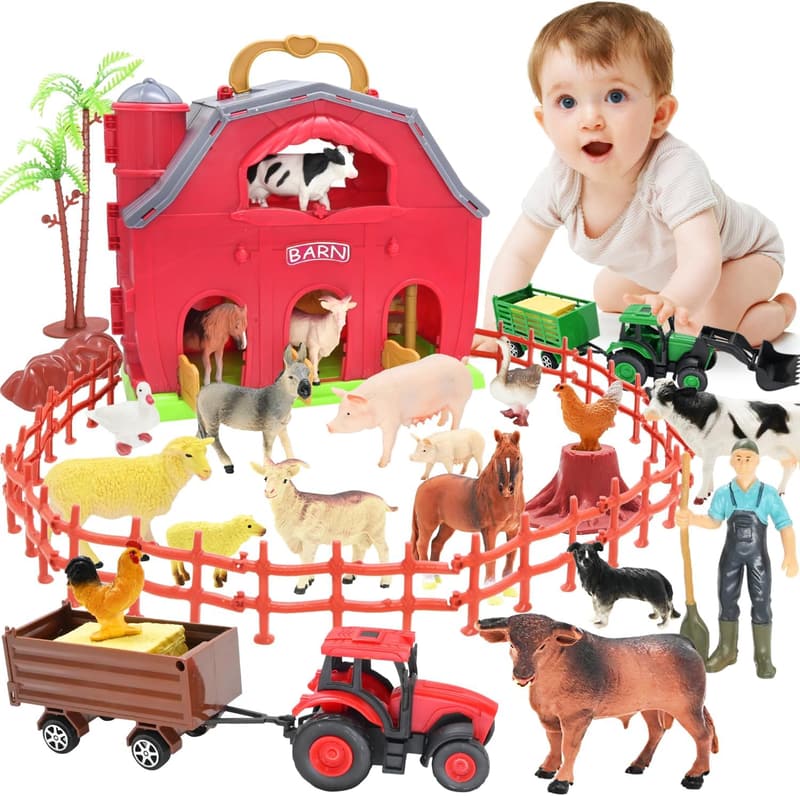 Farm Animals Red Barn Playset for Toddlers, Preschool Gift