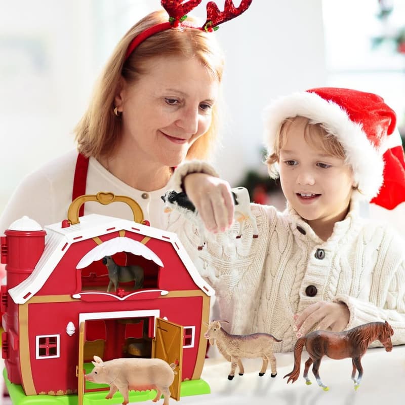 Farm Animal Figures Playset with Tractor for Toddlers