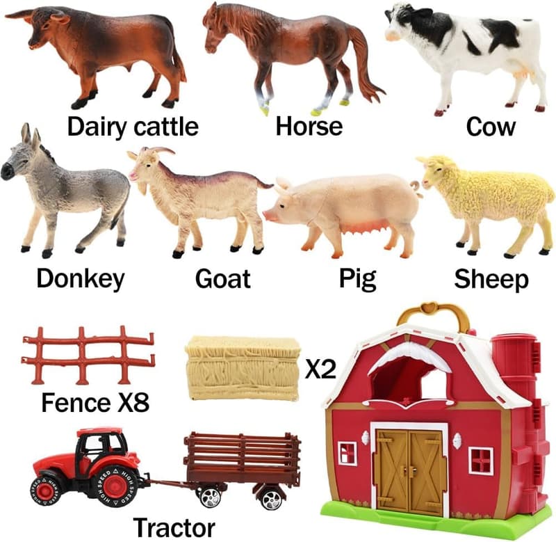 Farm Animal Figures Playset with Tractor for Toddlers