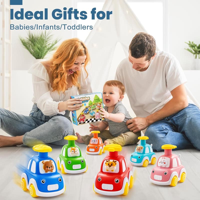 Animal Car Toy Set for Toddlers, 6-Pack Push & Go Gift