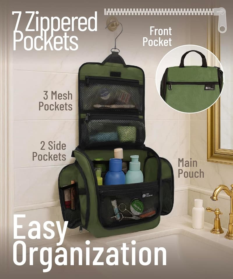 Travel Toiletry Bag for Men and Women - 10 Compartment Organizer
