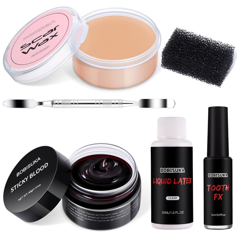 Halloween Special Effects Makeup Kit - 6 Pieces with Blood Gel, Latex, and Tools