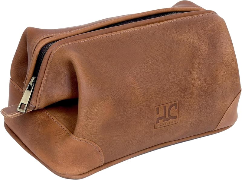 Premium Genuine Leather Toiletry Bag for Men - Travel Dopp Kit