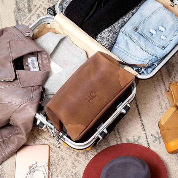 Premium Genuine Leather Toiletry Bag for Men - Travel Dopp Kit