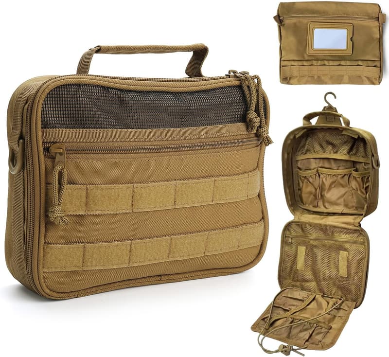 Men's Travel Dopp Kit - Durable Hanging Toiletry Bag, Khaki