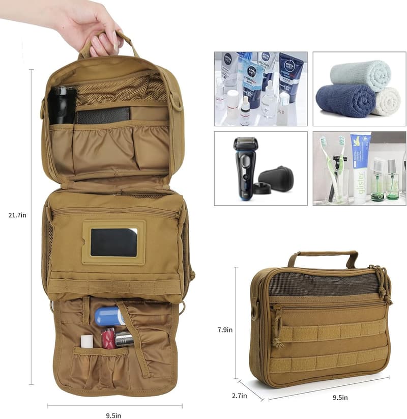 Men's Travel Dopp Kit - Durable Hanging Toiletry Bag, Khaki