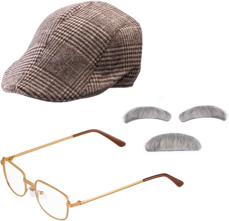 Grandpa Costume Set: Beret, Glasses, Moustache & Eyebrows