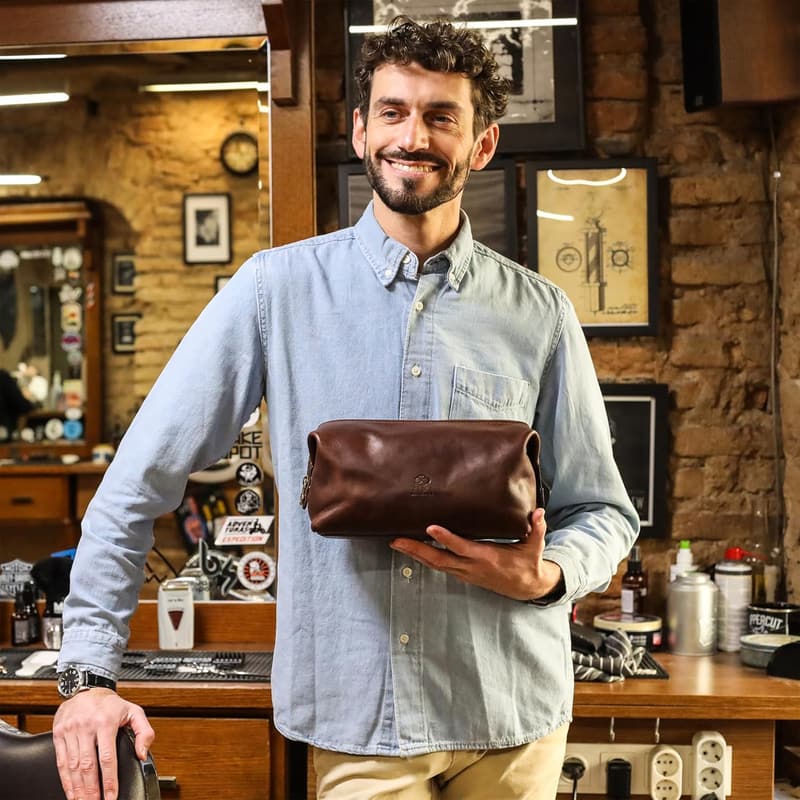 Italian Leather Dopp Kit Cosmetic Case