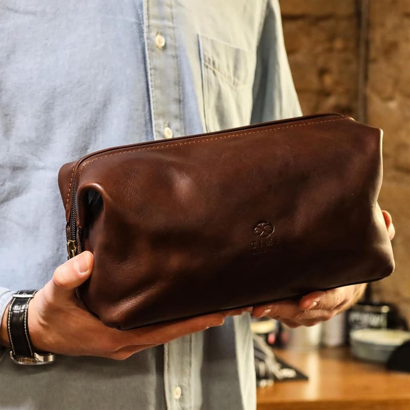 Italian Leather Dopp Kit Cosmetic Case