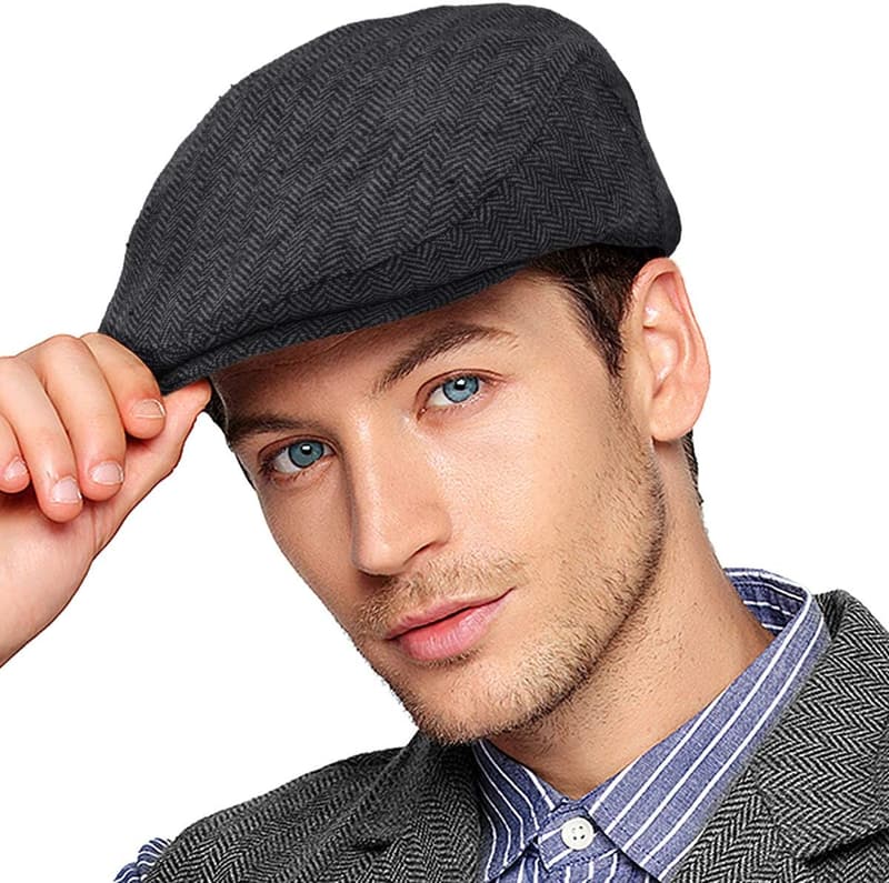 Men's Classic Wool Blend Herringbone Newsboy Cap