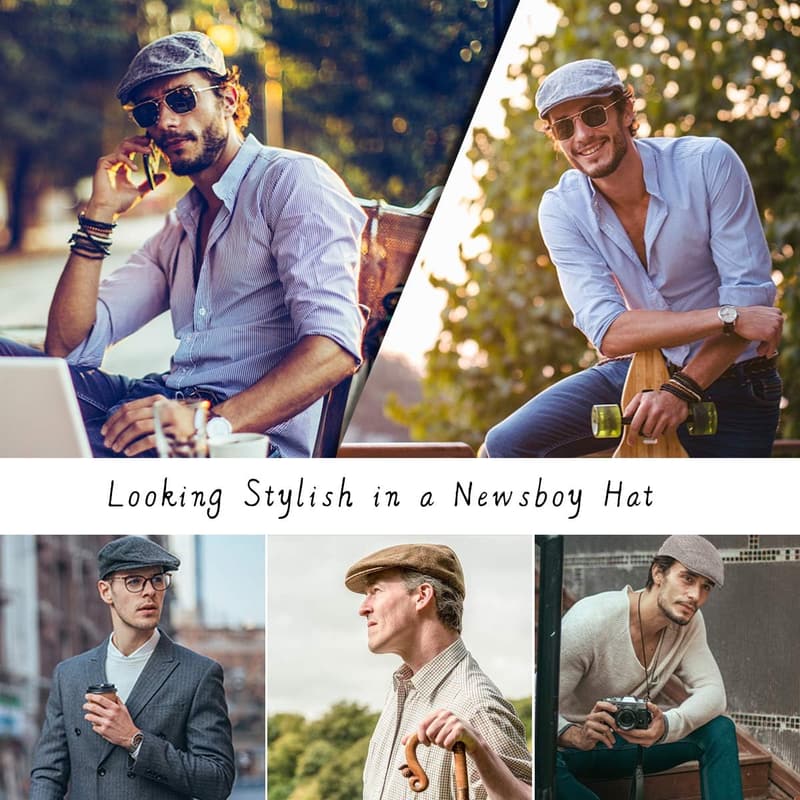 Men's Classic Wool Blend Herringbone Newsboy Cap