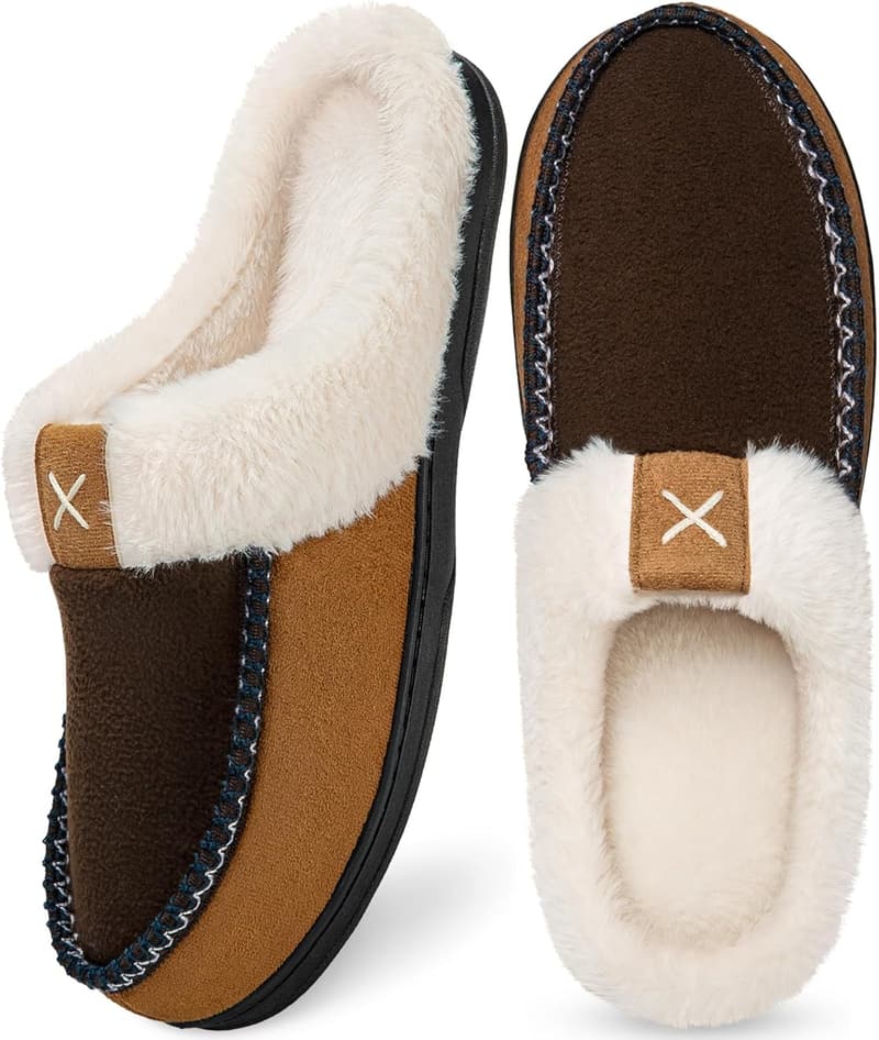 Men's Memory Foam Slippers with Fleece Lining and Anti-Skid Sole