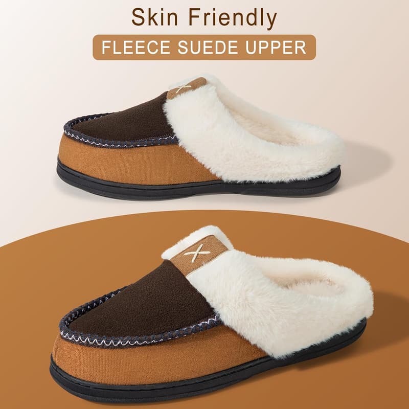 Men's Memory Foam Slippers with Fleece Lining and Anti-Skid Sole