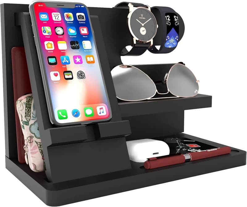Men's Birthday Gift: Wooden Desk Organizer & Phone Dock