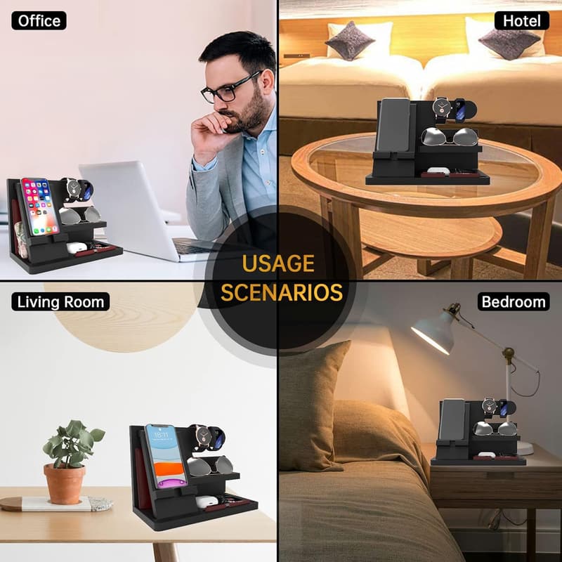 Men's Birthday Gift: Wooden Desk Organizer & Phone Dock