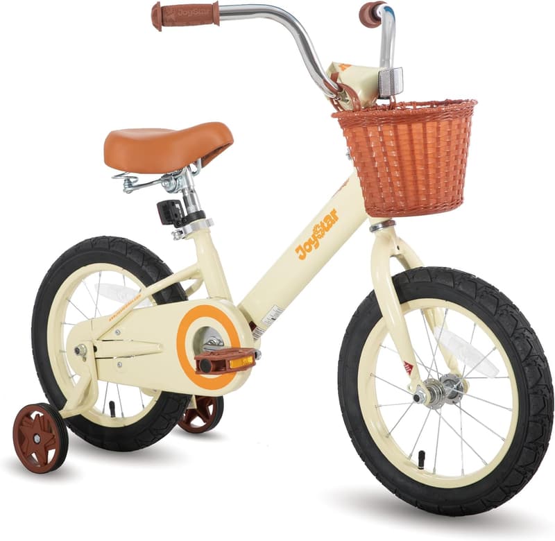 Vintage Kids Bike with Training Wheels & Basket for Ages 2-14