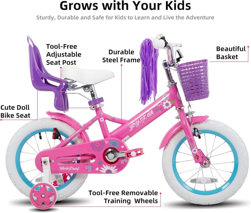 Kids Daisy Bike with Doll Seat & Streamers, Ages 2-7